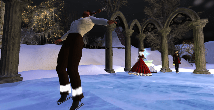 Ice by Lamplight, 2014. We coordinated locations along the Firth. Lucien Brentano dj'd from the skating area in Speirling and then a group of us skated and toured the various locations along the Firth. We lost a few people to cracks in the ice but most managed to end the night unscathed! ~Aevalle Galicia